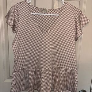 LOFT Tan Gingham Peplum Blouse